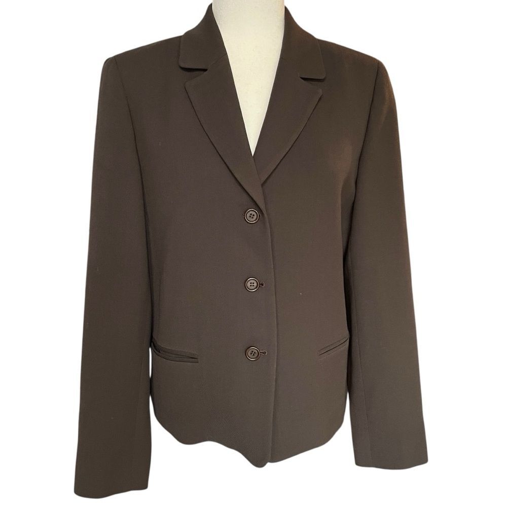 Vintage J Crew 100% Wool Blazer Suit Jacket Brown Classic Chic Career Womens 10